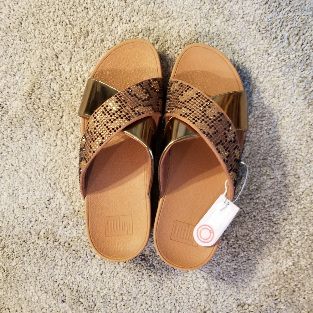 Lulu Leopard-Crystal Fit Flops Size 9 New in box bronze